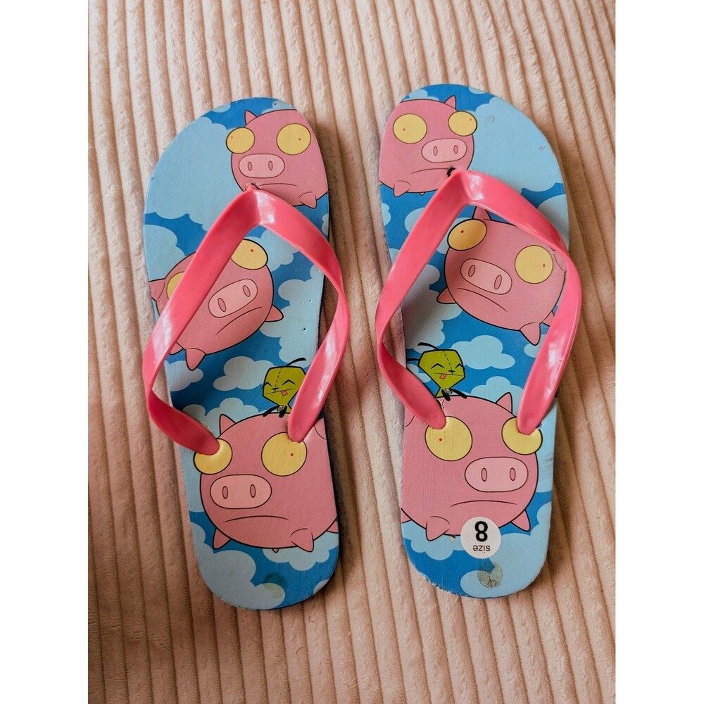 Invader Zim scene queen y2k vintage pink and blue flip flop sandals